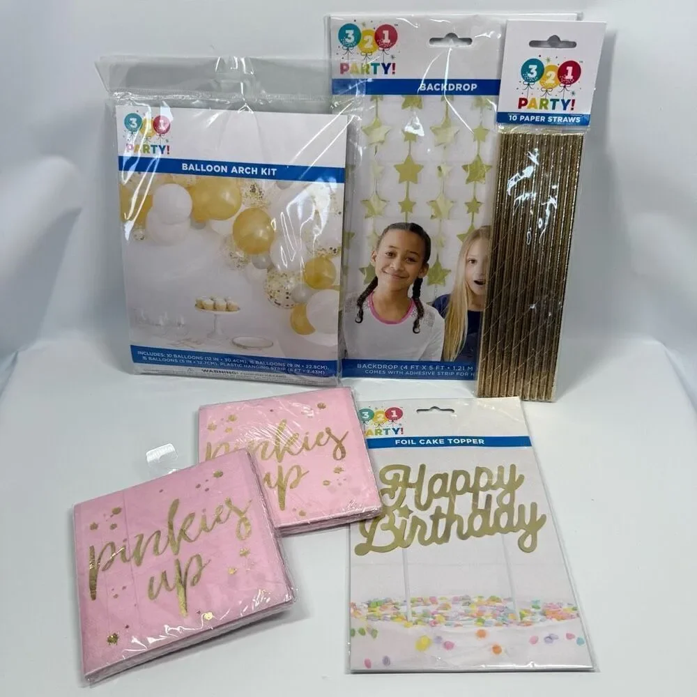 D19 Party Decorations- 6 piece Pinkies Up party decor, balloon arch, backdrop, s
